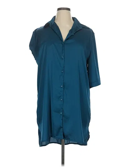 Pre-owned Ekouaer Short Sleeve Blouse In Teal