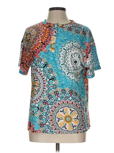 Pre-owned Ekouaer Short Sleeve Henley Shirt In Teal