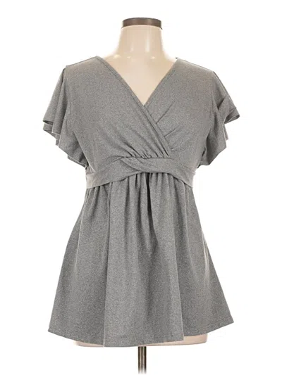 Pre-owned Ekouaer Short Sleeve Top Gray Plunge Neckline Tops