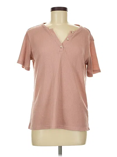 Pre-owned Ekouaer Short Sleeve Top Pink Keyhole Neckline Tops