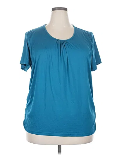 Pre-owned Ekouaer Short Sleeve Top Teal Keyhole Neckline Tops In Blue