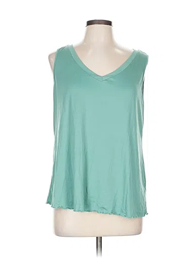 Pre-owned Ekouaer Sleeveless Top Teal V Neck Tops In Blue
