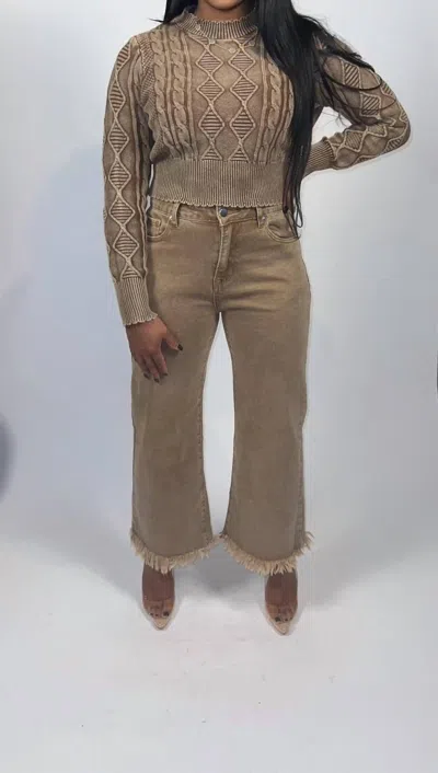 El Kanna Frayed Hem Washed Jeans In Brown