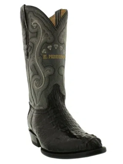 Pre-owned El Presidente Mens Real Black Crocodile Western Hornback Leather Cowboy J Toe Rodeo Boots