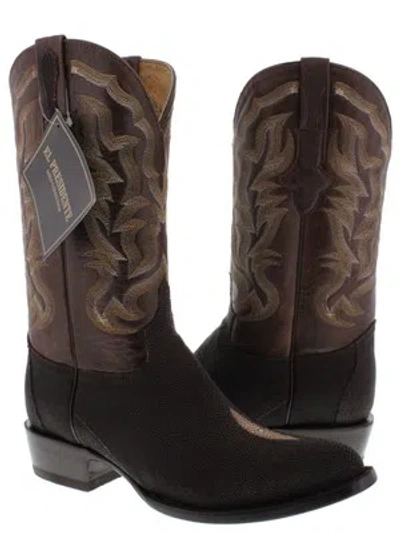 Pre-owned El Presidente Mens Stingray Western Cowboy Boots Real Exotic Skin Leather Round Toe Brown