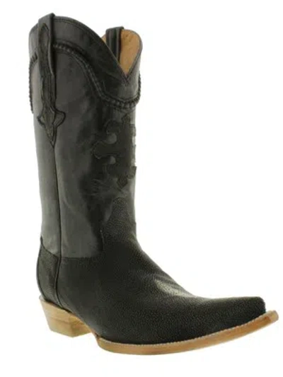 Pre-owned El Presidente Mens Western Cowboy Boots Black Real Stingray Skin Leather Pointed Toe