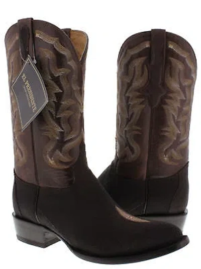 Pre-owned El Presidente Mens Western Cowboy Boots Brown Real Stingray Diamond Skin Leather Round