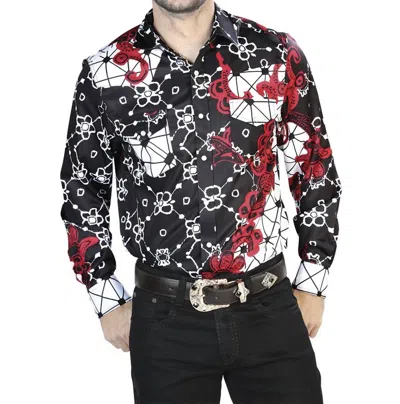 El Senor De Los Cielos Burgundy Printed Long-sleeved Shirt In Black And Red
