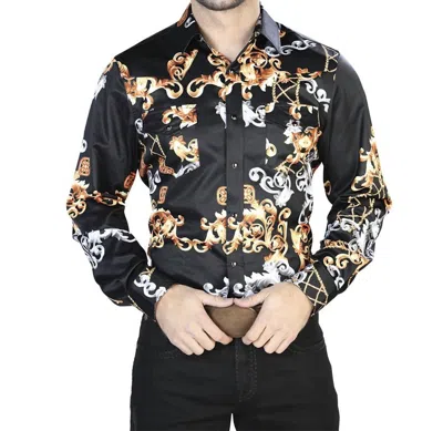 El Senor De Los Cielos Casual Long Sleeve Shirt In Black Gold In Animal Print