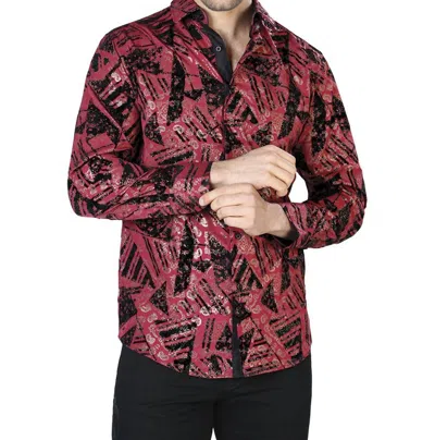 El Senor De Los Cielos Casual Long Sleeve Shirt In Black/brick In Red