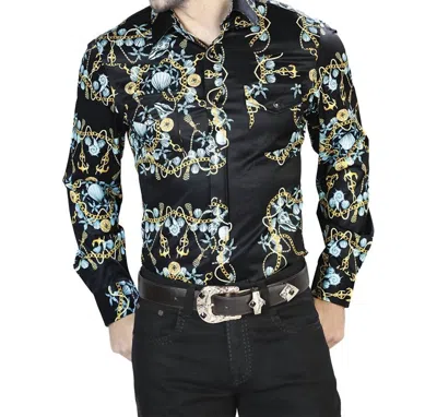 El Senor De Los Cielos Casual Long Sleeve Shirt In Black/gold