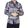 El Senor De Los Cielos Casual Long Sleeve Shirt In Blue Gold Print In Blue
