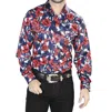 El Senor De Los Cielos Casual Long Sleeve Shirt In Blue With Print Roses In Multi