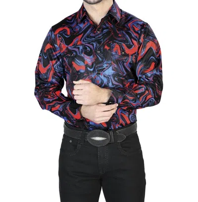 El Senor De Los Cielos Casual Long Sleeve Shirt In Blue/red In Multi