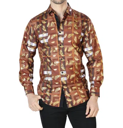 El Senor De Los Cielos Casual Long Sleeve Shirt In Brown And Gold In Multi