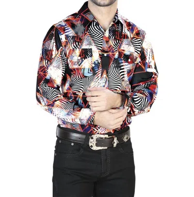 El Senor De Los Cielos Casual Long Sleeve Shirt In Burgundy In Black