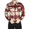El Senor De Los Cielos Casual Long Sleeve Shirt In Burgundy/gold In Multi
