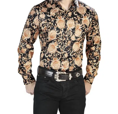 El Senor De Los Cielos Casual Long Sleeve Shirt In Gold/black In Brown