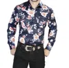 El Senor De Los Cielos Casual Long Sleeve Shirt In Navy/roses In Multi