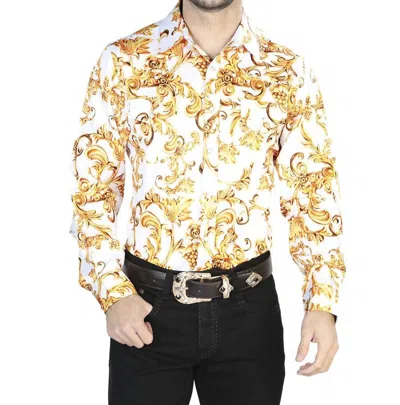 El Senor De Los Cielos Casual Long Sleeve Shirt In Off White/gold In Multi