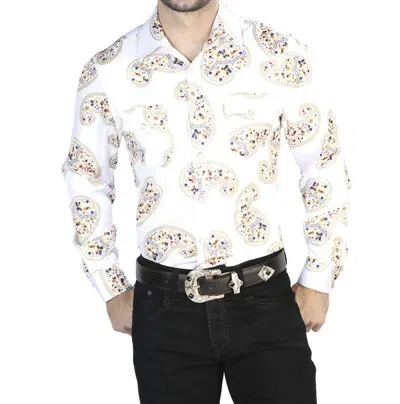 El Senor De Los Cielos Casual Long Sleeve Shirt In Off White/gold In Multi