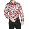 El Senor De Los Cielos Casual Long Sleeve Shirt In Red With Roses In Multi