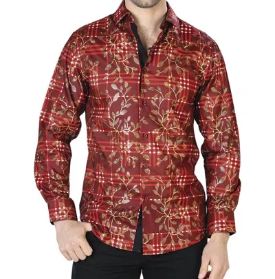 El Senor De Los Cielos Casual Long Sleeve Shirt In Red/gold In Multi