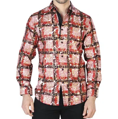 El Senor De Los Cielos Casual Long Sleeve Shirt In Red/gold In Multi