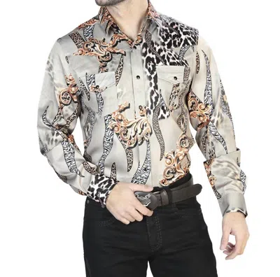 El Senor De Los Cielos Casual Long Sleeve Shirt In Taupe In Gray