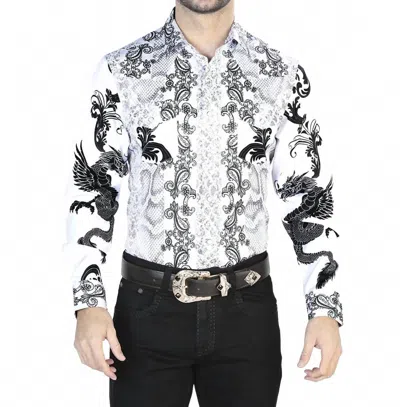 El Senor De Los Cielos Casual Long Sleeve Shirt In White Black In Multi