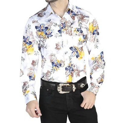 El Senor De Los Cielos Casual Long Sleeve Shirt In White With Flower Print