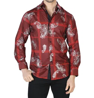 El Senor De Los Cielos Casual Long Sleeve Shirt In Wine/silver In Multi