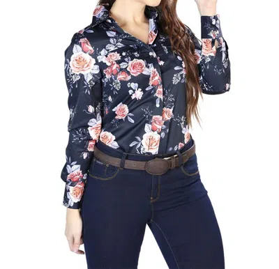 El Senor De Los Cielos Long Sleeve Shirt In Blue Rose Print In Multi