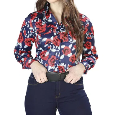 El Senor De Los Cielos Long Sleeve Shirt In Blue Rose Print In Multi