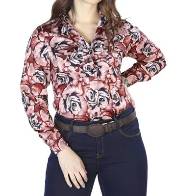 El Senor De Los Cielos Long Sleeve Western Shirt In Red And Black Print In Multi