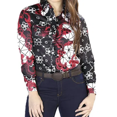 El Senor De Los Cielos Printed Long Sleeve Shirt In Black/burgundy