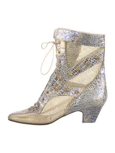 Pre-owned El Vaquero Leather Animal Print Combat Boots In Gold
