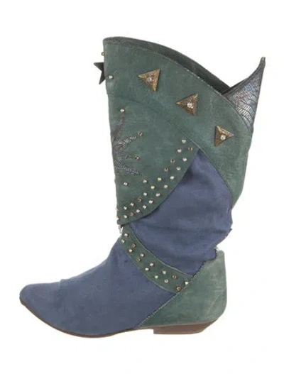 Pre-owned El Vaquero Leather Colorblock Pattern Rain Boots In Brown