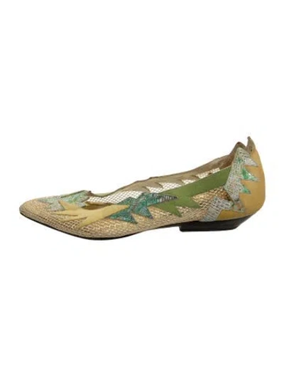 Pre-owned El Vaquero Leather Printed Ballet Flats In Gold