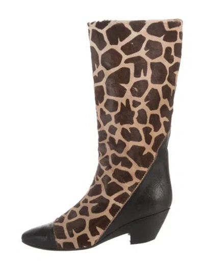 Pre-owned El Vaquero Ponyhair Animal Print Boots In Brown