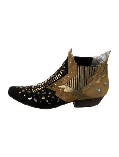 Pre-owned El Vaquero Suede Colorblock Pattern Chelsea Boots In Gold
