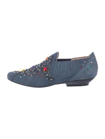Pre-owned El Vaquero Suede Graphic Print Flats In Blue