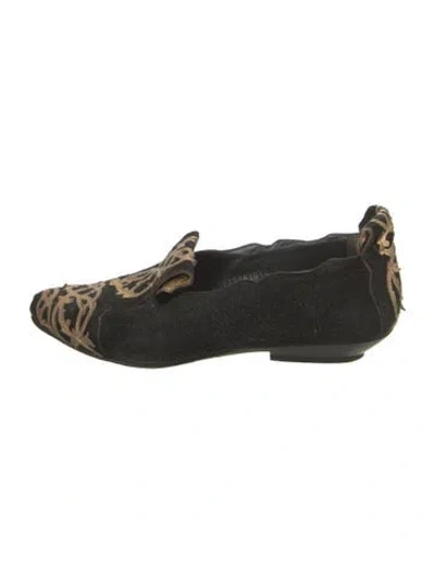 Pre-owned El Vaquero Suede Graphic Print Moccasins In Green