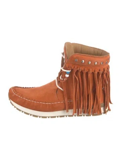 Pre-owned El Vaquero Suede Lace-up Boots In Orange