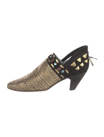 Pre-owned El Vaquero Suede Printed Mules In Black
