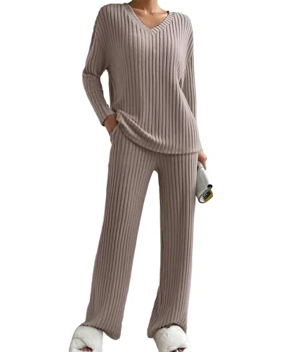 Elaine 2pc Pullover & Pant Set In Brown