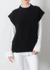 ELAINE KIM CASHMERE VEST WITH SIDE ZIP SWEATER IN CAVIAR (SHIMMER)