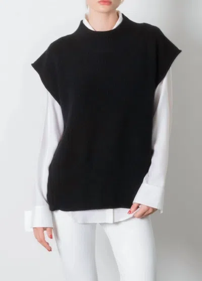 Elaine Kim Cashmere Vest With Side Zip Sweater In Caviar (shimmer) In Black