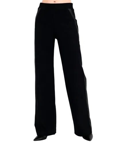 Elaine Kim Clovis Tech Stretch Slouchy Pants With Vegan Leather Stripe In Black