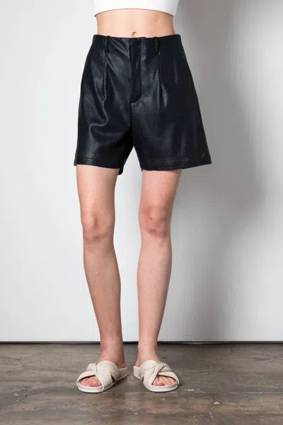 Elaine Kim Vesta Vegan Perforated Faux Leather Shorts In Midnight In Black